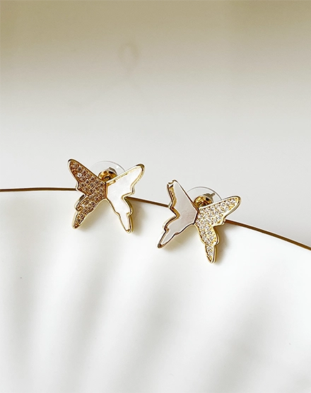 Butterfly Enamel Crystal Gold Plated Stud Earrings