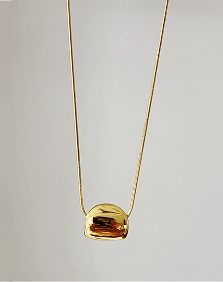 Bold Dome Minimalist Snake Chain Gold Plated Pendant Necklace - Silks & Jewels