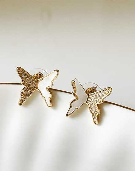 Butterfly Enamel Crystal Gold Plated Stud Earrings - Silks & Jewels