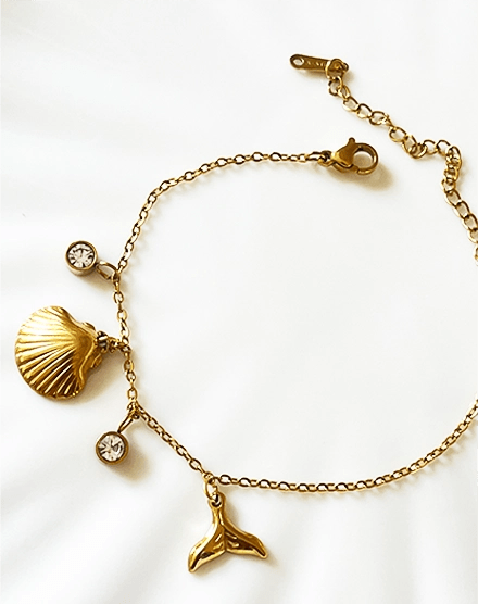 Golden Ocean Seashell and Mermaid Gold Plated Bracelet - Silks & Jewels