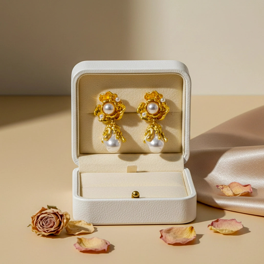 Ancient Floral Gold Tone Stainless Steel Earrings