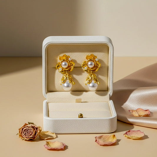 Ancient Floral Gold Tone Stainless Steel Earrings