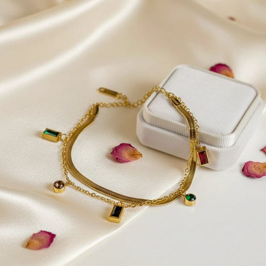 Aurora Gem Multicolor Stones Gold Plated Charm Bracelet