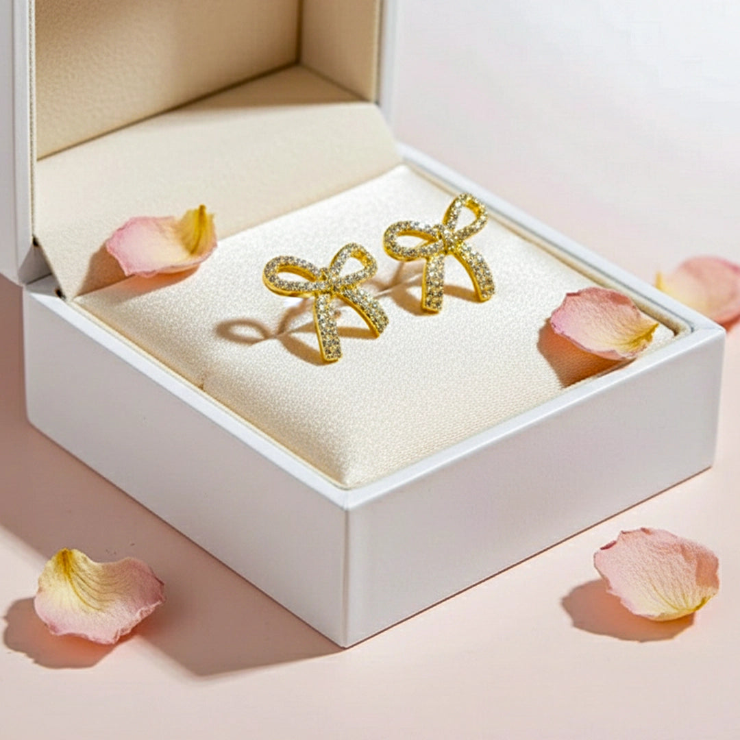 Dazzling Bow Crystal Detail Gold Plated Stud Earrings