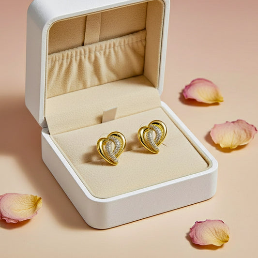 Elegant Heart Sparkling Stone Gold Stud Earrings