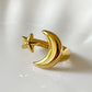 Stellar Embrace Moon and Star Adjustable Gold Ring