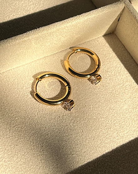 Luna Drop Crystal Gold Hoop Earrings