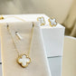 White Clover Minimal Pendant and Stud Necklace Set