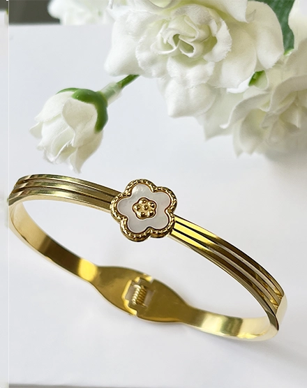 Petal Grace Enamel Floral Gold Plated Bangle