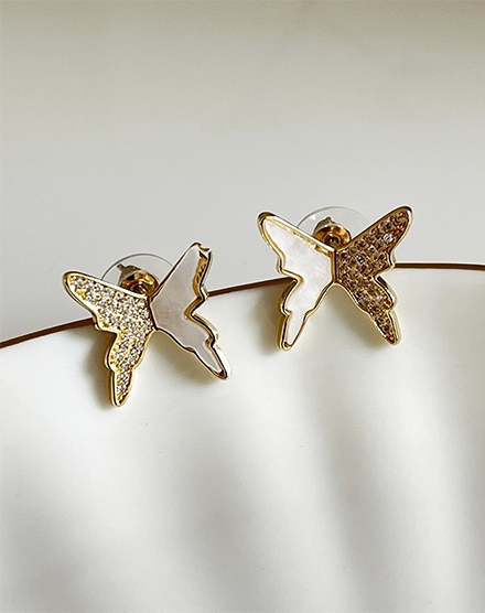 Butterfly Enamel Crystal Gold Plated Stud Earrings