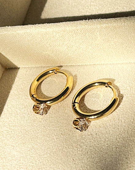 Luna Drop Crystal Gold Hoop Earrings