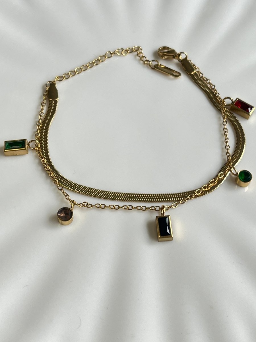 Aurora Gem Multicolor Stones Gold Plated Charm Bracelet - Silks & Jewels