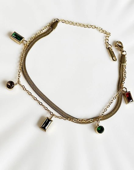 Aurora Gem Multicolor Stones Gold Plated Charm Bracelet - Silks & Jewels