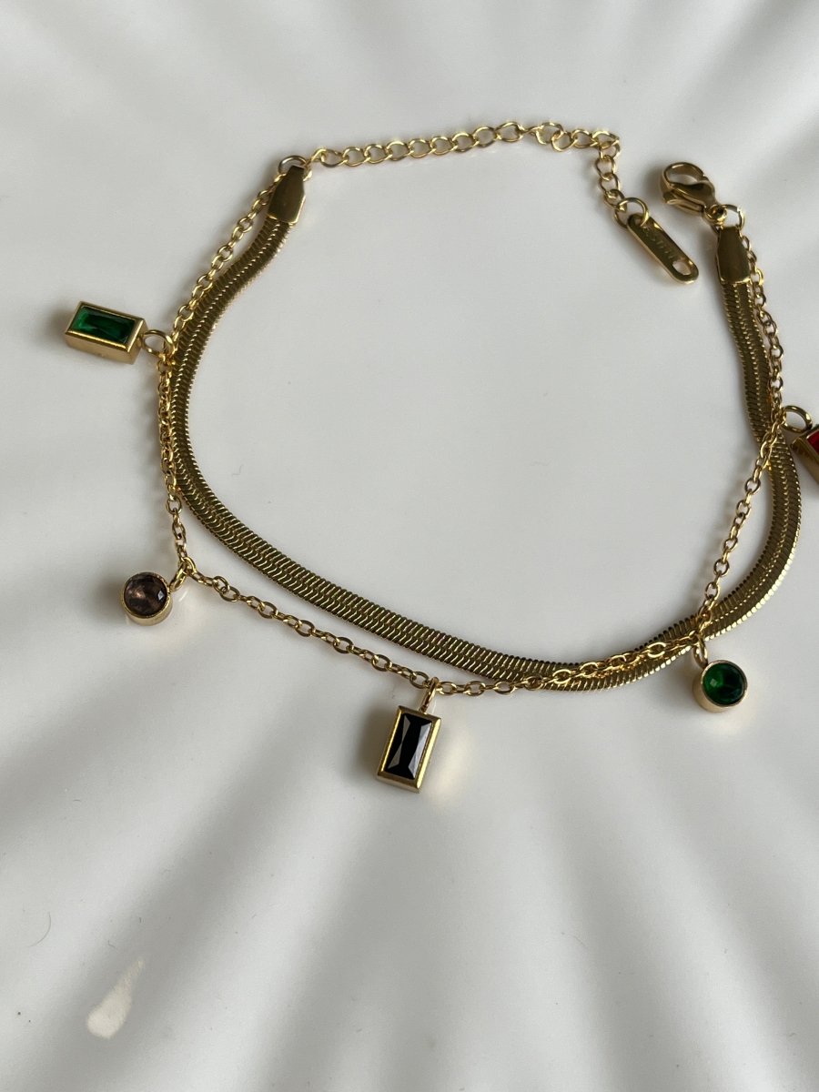 Aurora Gem Multicolor Stones Gold Plated Charm Bracelet - Silks & Jewels