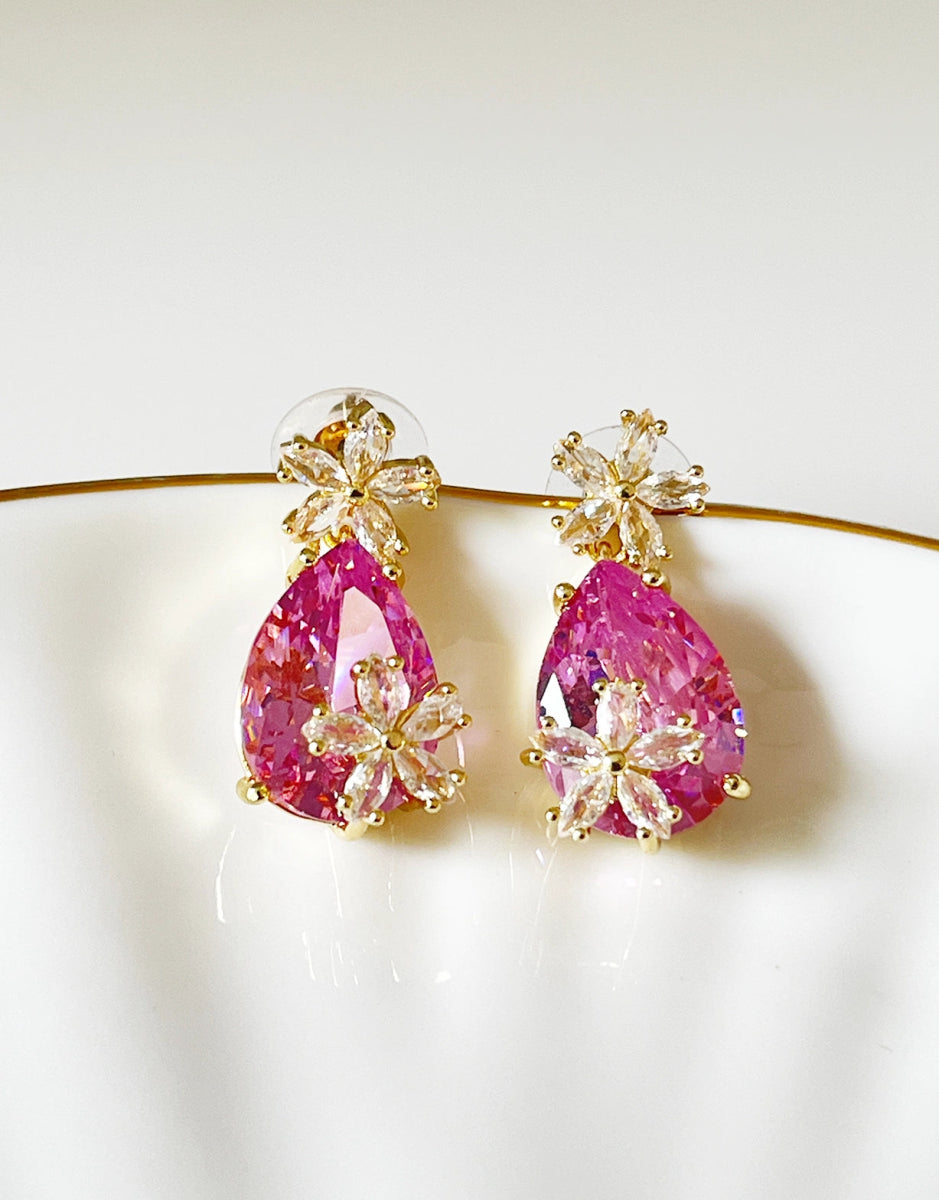 Blush Bloom Pink Teardrop Crystal Drop Earrings - Silks & Jewels