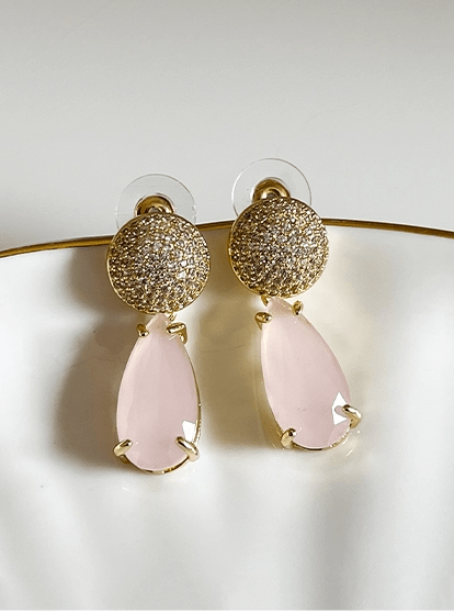 Blush Radiance Pink Teardrop Crystal Dome Earrings - Silks & Jewels