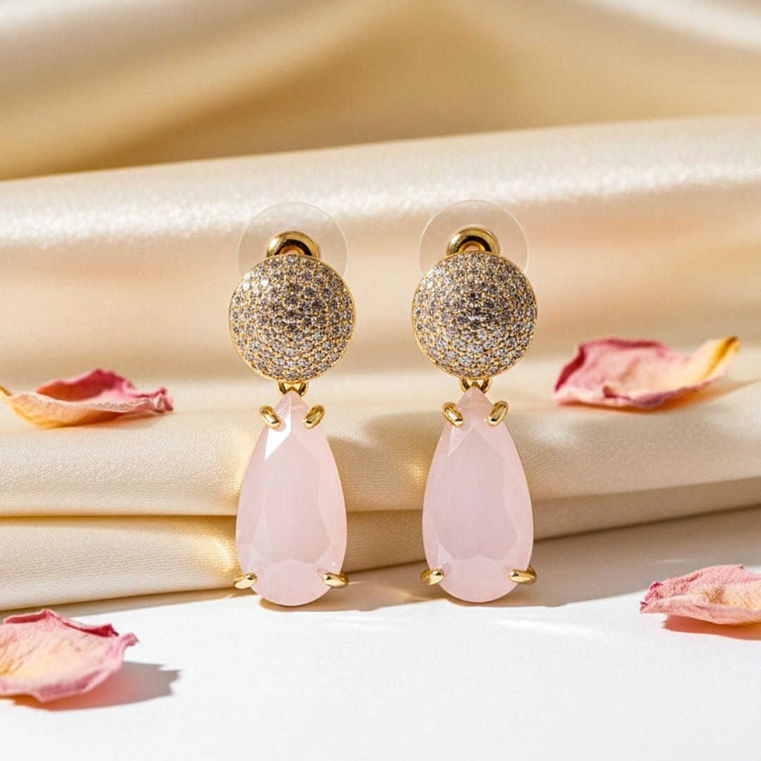 Blush Radiance Pink Teardrop Crystal Dome Earrings - Silks & Jewels