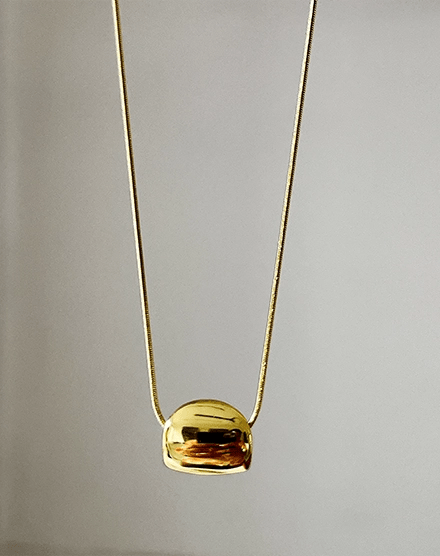 Bold Dome Minimalist Snake Chain Gold Plated Pendant Necklace - Silks & Jewels