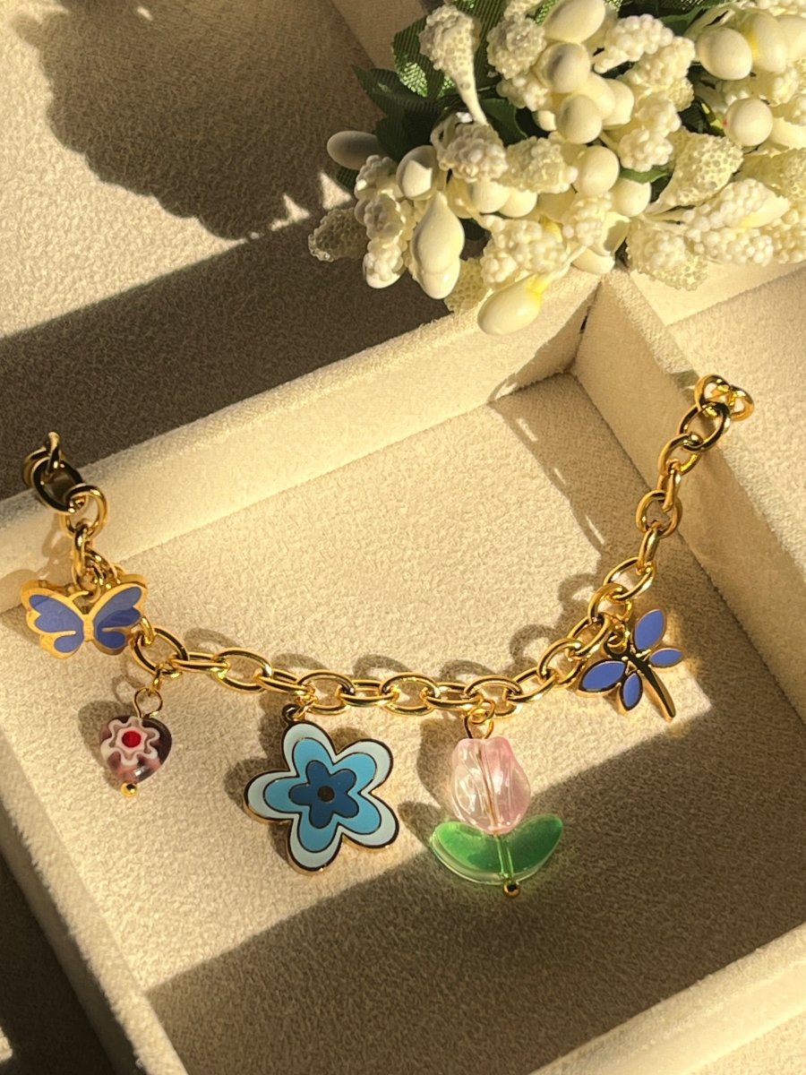 Butterfly Garden Charm Bracelet - Silks & Jewels