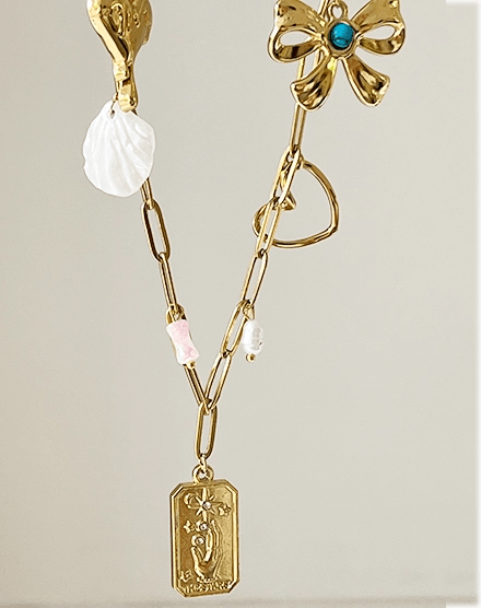 Celestial Medallion Moon and Star Gold Chain Necklace - Silks & Jewels