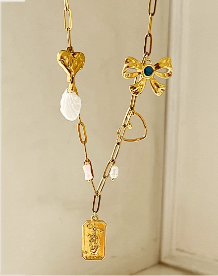 Celestial Medallion Moon and Star Gold Chain Necklace - Silks & Jewels