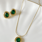 Classic Green Oval Solitaire Stone Gold Plated Necklace Set - Silks & Jewels