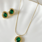 Classic Green Oval Solitaire Stone Gold Plated Necklace Set - Silks & Jewels