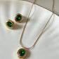 Classic Green Oval Solitaire Stone Gold Plated Necklace Set - Silks & Jewels