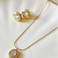 Classic Oval Solitaire Zircon Gold Plated Necklace Set - Silks & Jewels