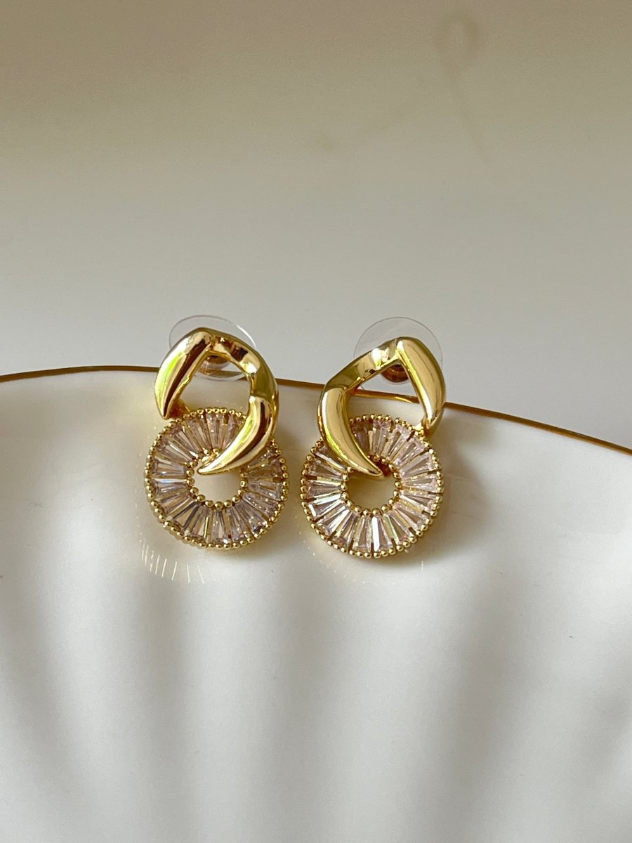 Crystal Halo Baguette Cut Gold Plated Earrings - Silks & Jewels