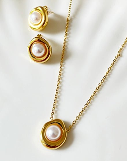 Elegant Pearl Harmony Gold Plated Necklace and Stud Set - Silks & Jewels