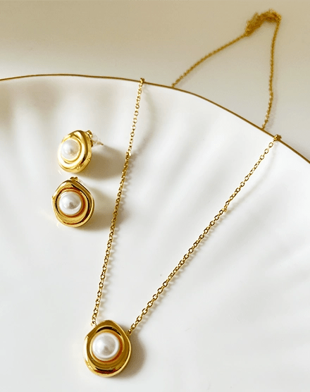 Elegant Pearl Harmony Gold Plated Necklace and Stud Set - Silks & Jewels