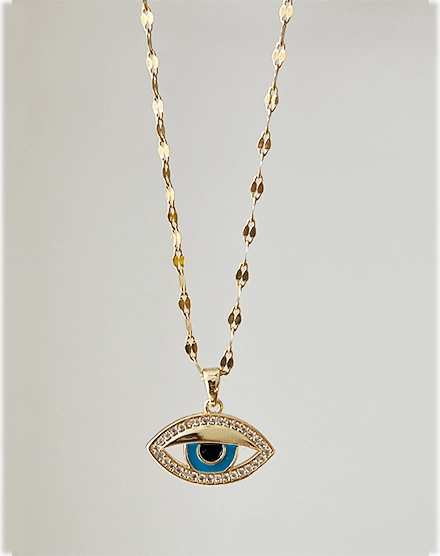 Evil Eye Pendant Stainless Steel Anti - Tarnish Chain Necklace - Silks & Jewels