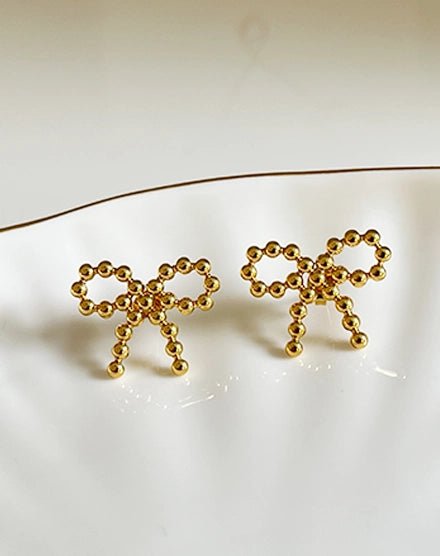 Golden Bow Bead Design Gold Plated Earrings - Silks & Jewels