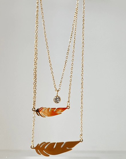 Golden Feather Triple Layer Crystal Necklace - Silks & Jewels