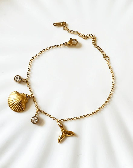 Golden Ocean Seashell and Mermaid Gold Plated Bracelet - Silks & Jewels