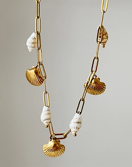 Golden Shore Real Conch Shell Gold Plated Necklace - Silks & Jewels