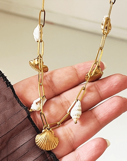 Golden Shore Real Conch Shell Gold Plated Necklace - Silks & Jewels