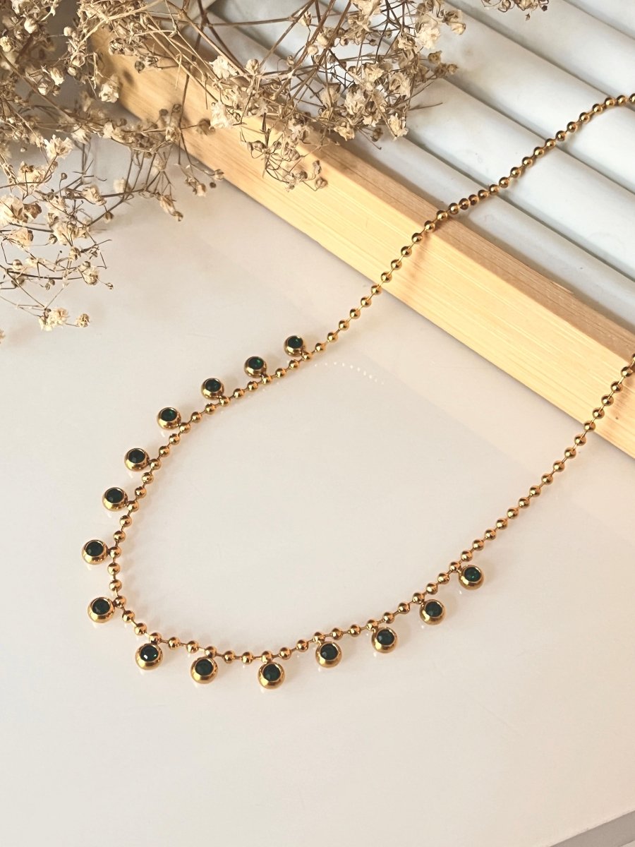 Green Diamonds Drop Necklace - Silks & Jewels