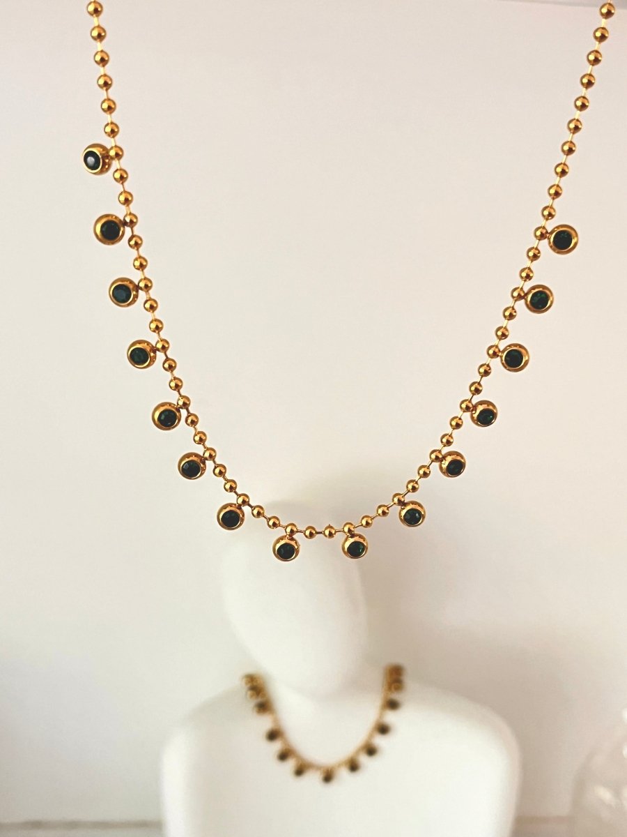 Green Diamonds Drop Necklace - Silks & Jewels