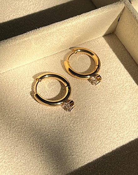 Luna Drop Crystal Gold Hoop Earrings - Silks & Jewels