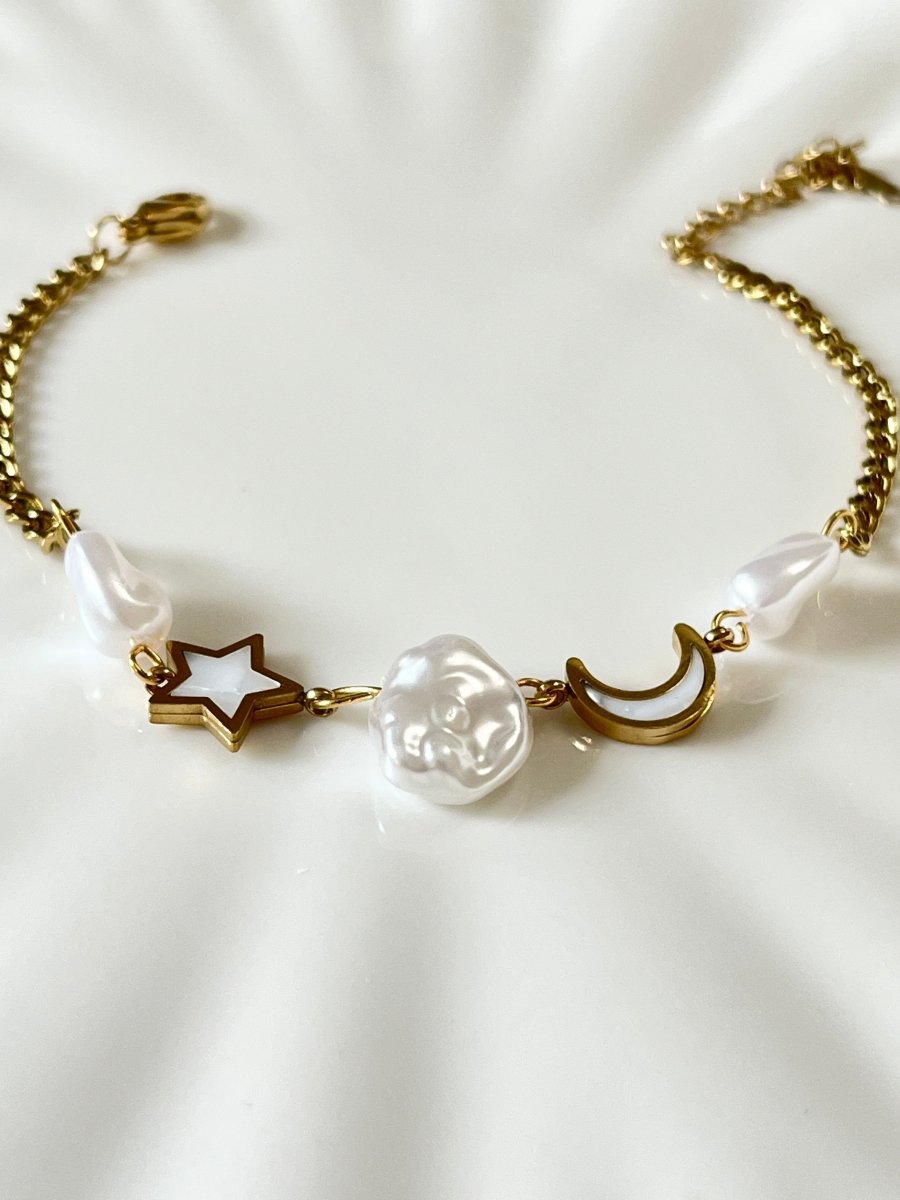 Luna Pearl Charm Bracelet - Silks & Jewels