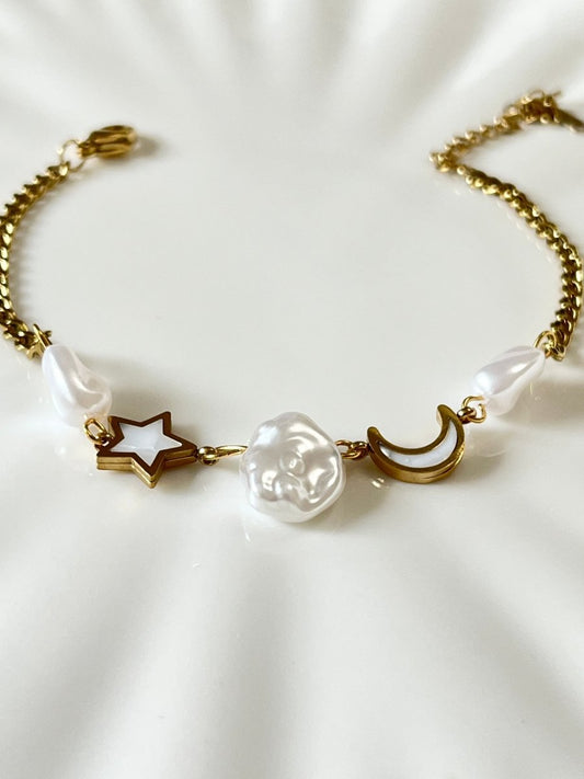 Luna Pearl Charm Bracelet - Silks & Jewels