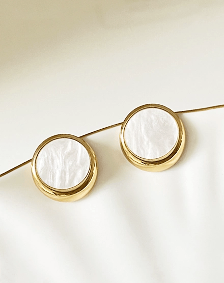 Mother of Pearl Stainless Steel Waterproof Stud Earrings - Silks & Jewels