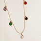 Multi Gem Colorful Stone Gold Plated Drop Necklace - Silks & Jewels