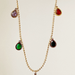 Multi Gem Colorful Stone Gold Plated Drop Necklace - Silks & Jewels