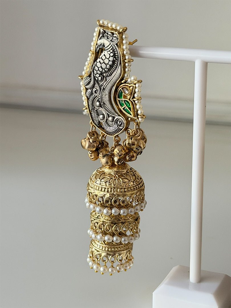 Noorja Peacock Jhumka - Silks & Jewels