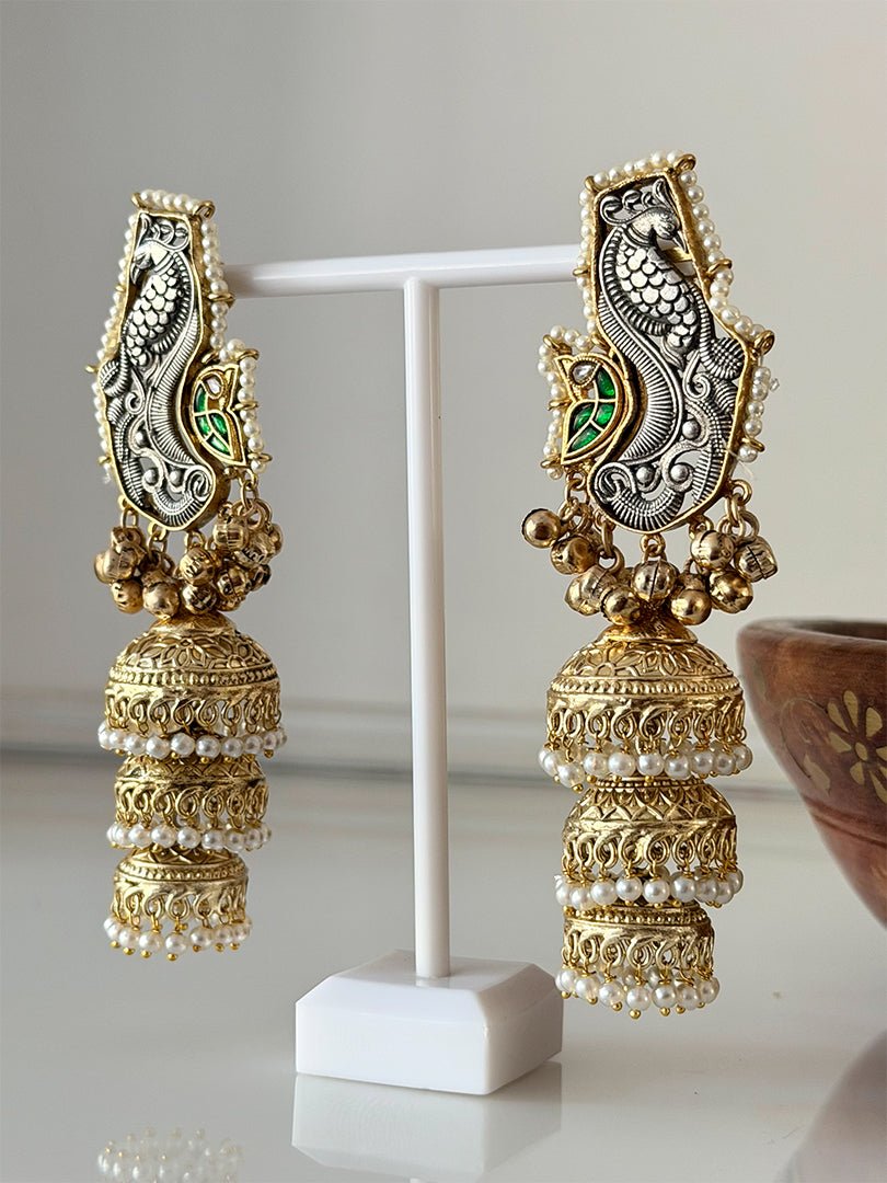 Noorja Peacock Jhumka - Silks & Jewels