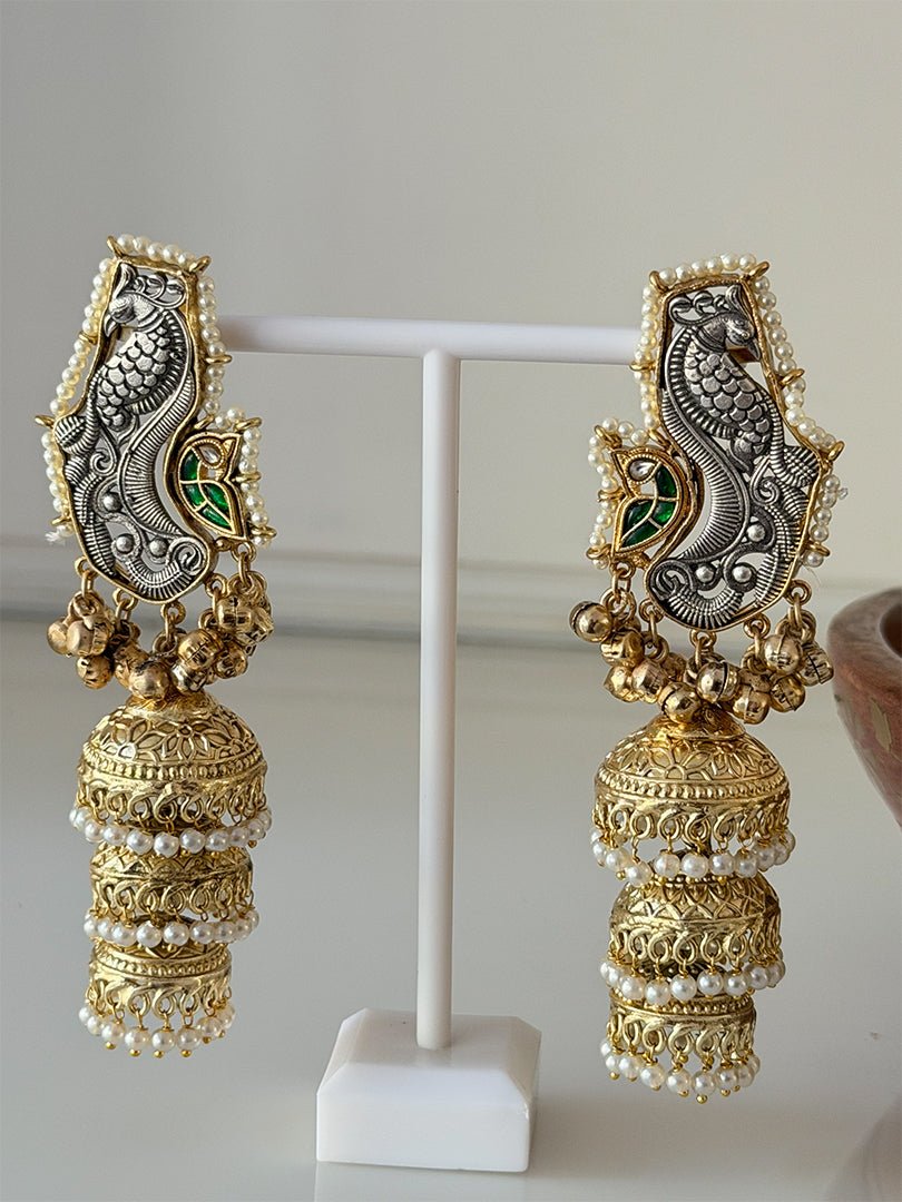 Noorja Peacock Jhumka - Silks & Jewels