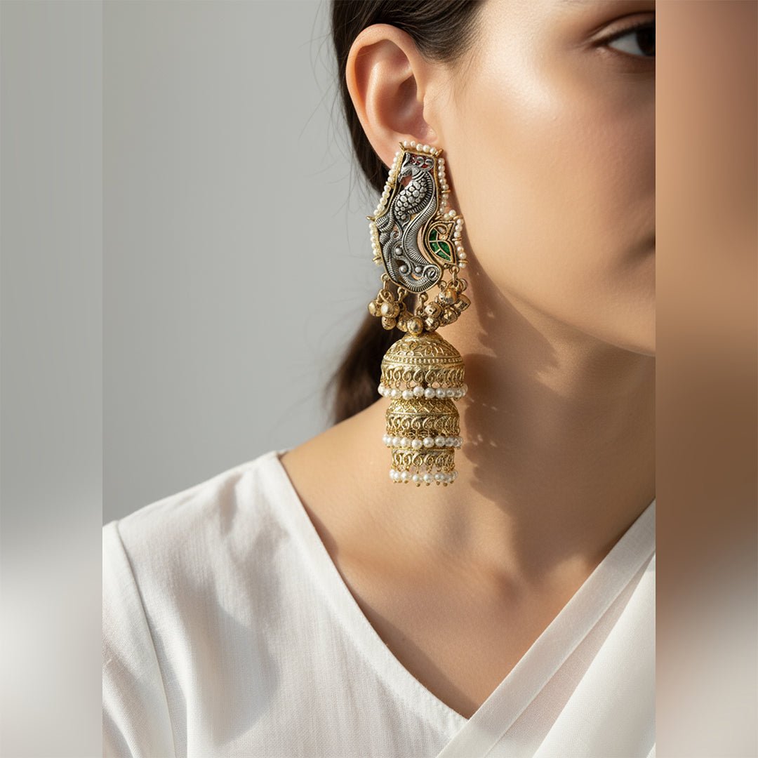 Noorja Peacock Jhumka - Silks & Jewels